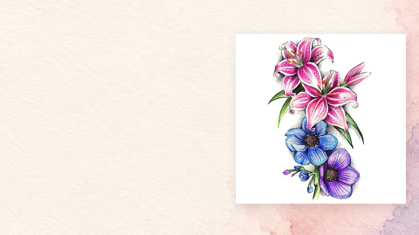 INKTATTO floral tattoo artwork on an illustrated paper backgroundslider_item_LFLh6v