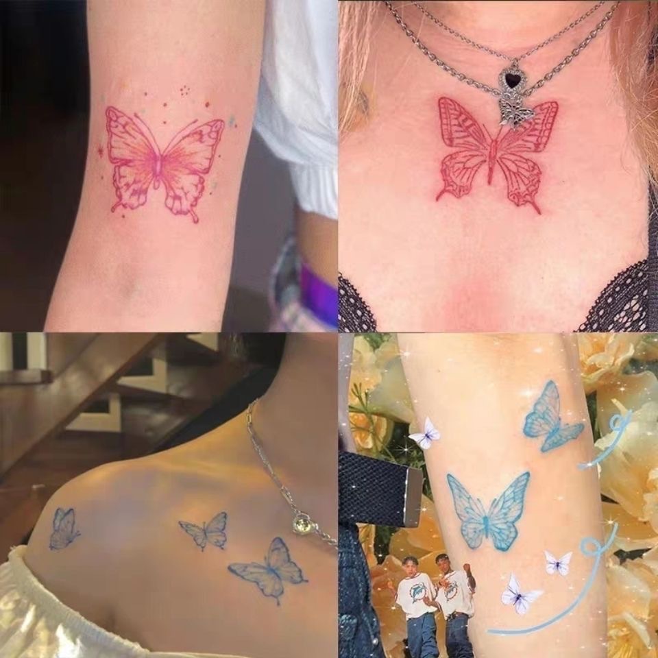 Butterfly Tattoo Sticker Waterproof Sweat-proof Long-lasting Ins Wind Arm Clavicle Girl's Heart Colorful High-end Tattoo Sticker