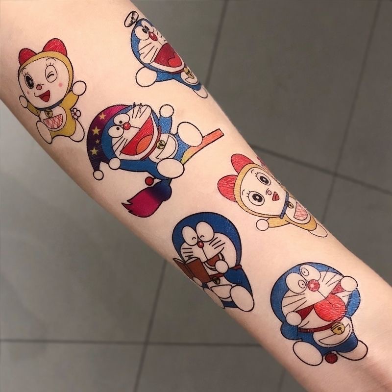 Doraemon Anime Tattoo Sticker Waterproof Lasting Cartoon Tinker Cat Cute Children Blue Fatty Tattoo Sticker Ins