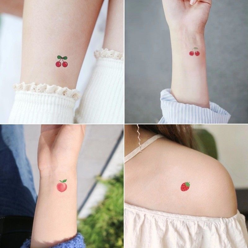 Ins Style Fresh Strawberry Fruit Pattern Tattoo Sticker Waterproof and Long-lasting Heart-digging Cherry Girl's Heart Cartoon Sticker